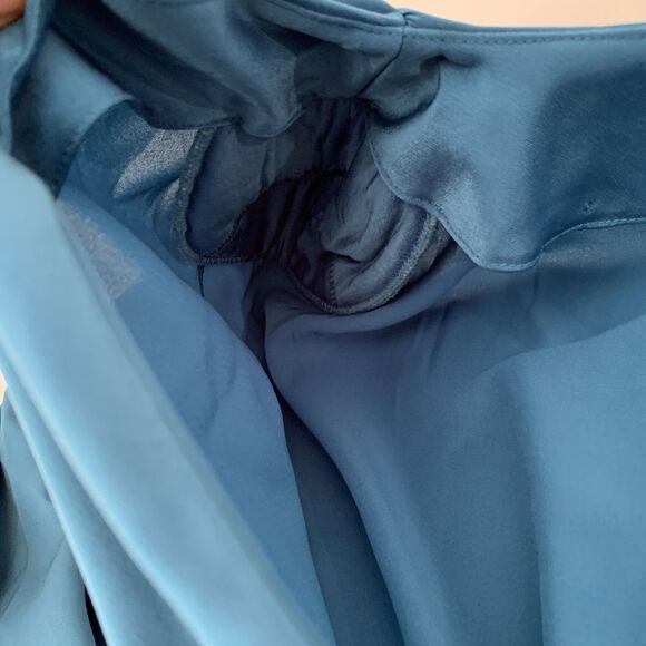 NWT Eloquii Satin Maxi Dress Women 22 Teal Shoulder Pads Belt Slit Glam Feminine - Picture 12 of 15